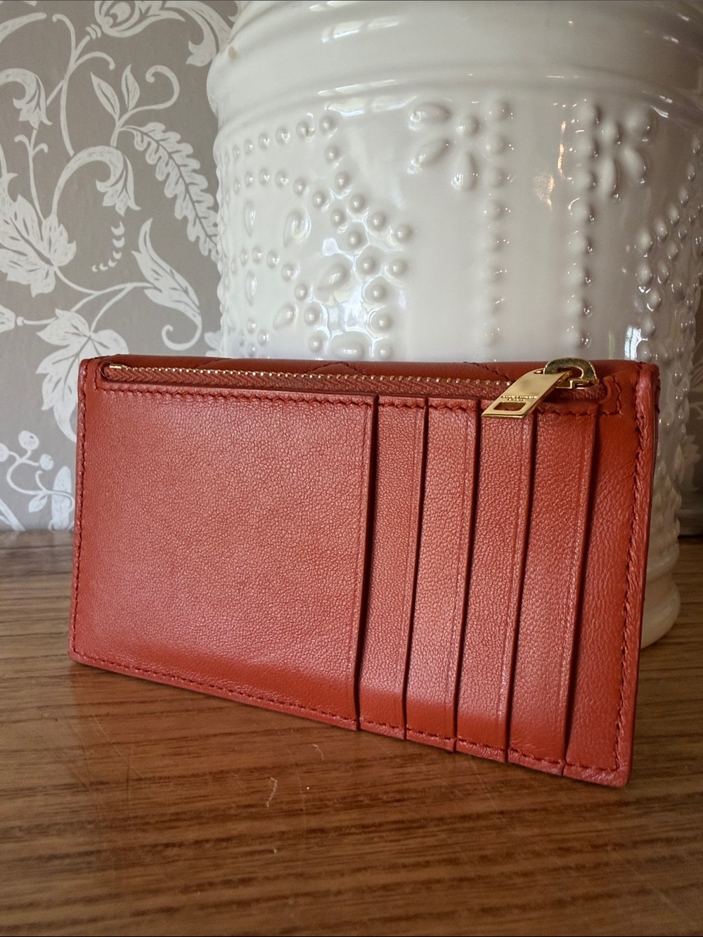 Saint Laurent Nappa Leather Flap Card Holder NWOT Burnt Orange Beautiful Neutral - Picture 4 of 14